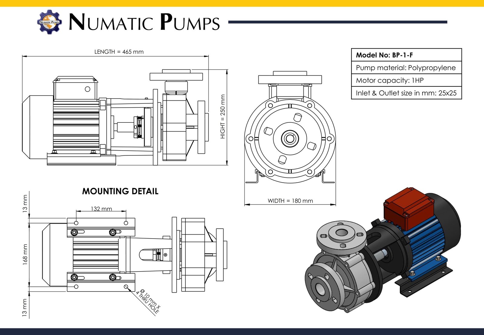 PP Monoblock Pump GA Drawing